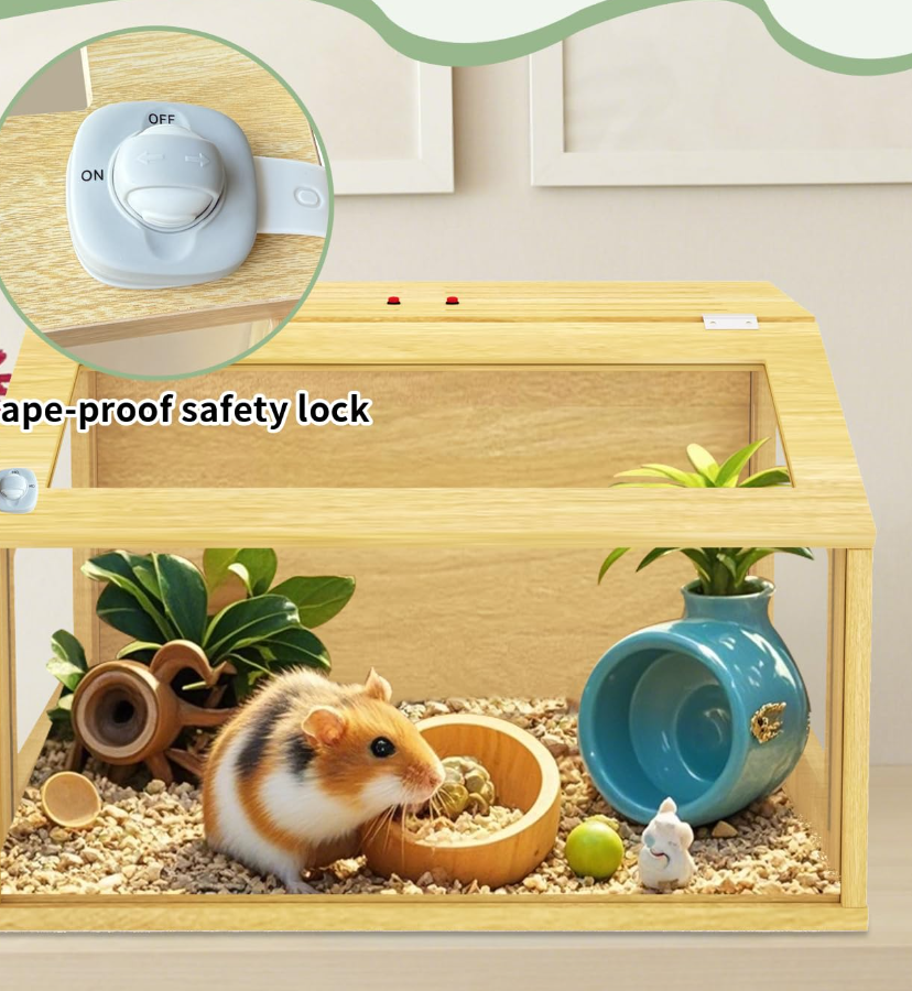 24" Wooden Hamster Cage, Chewproof Gerbil Cages and Habitats, Openable Top Roof Window with Silencing Pad, Guinea Pig Cage for Small Animals, Dwarf and Syrian Hamster, 24 x 16 x 16 Inches