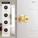 Karlstone 3 Pack Gold Ball Door Knob, Satin Brass Round Front Door Handle Gold Entry Door Lock for Right or Left Handed Doors
