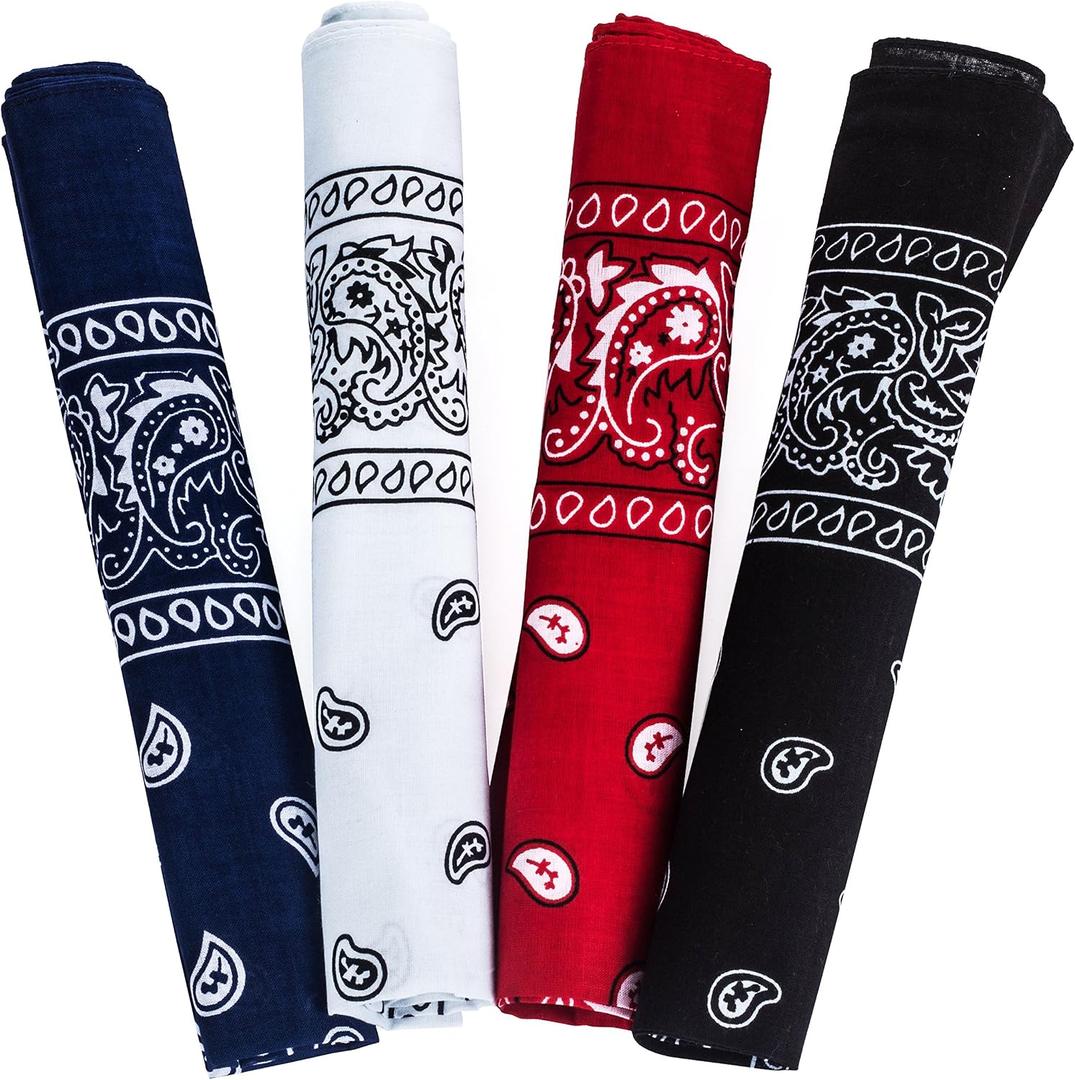 Bandanas for Men & Women, Paisley Bandanas, Bandanas for Face Mask, 4 Pack, 100% Cotton Bandanna by Tigerdoe
