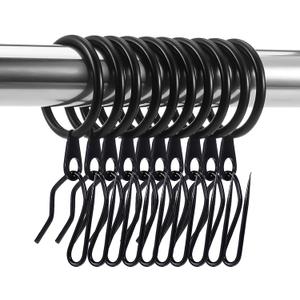 60 Pieces Metal Drapery Curtain Rings Curtain Hanging Rings and 60 Pieces Metal Curtain Drapery Pin Hooks for Window Curtain, Door Curtain and Shower Curtain (Black)