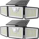 2500LM Solar Lights Outdoor with Motion Sensor,3 Head 270 Wide Angle Street Area Lights, IP65 Waterproof Security Lighting with 3 Modes(Non-Remote,2 Pcs)