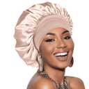 Adubor Silk Bonnet for Sleeping Women Men - Double Layer Satin Bonnet - Non-Slip Silk Turban - Hair Bonnet for Sleeping - Sleep Cap for Curly Hair (Beige)