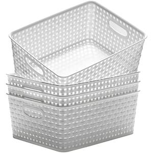 Eslite Plastic Storage Baskets for Organizing,11"X8.5"X4.7",Pack of 3 (White)