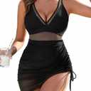 Eagerbuy Women's One Piece Swim Dress Tummy Control Swimsuits Slimming Mesh Sheer Sarong Wrap Skirt Bathing Suit, M