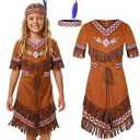 Frekuyrt Girls Native American Costume Indian Fancy Dress for Halloween Mardi Gras Dress Up (3-5 Years)