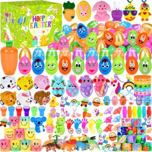 330Pcs Colorful Prefilled Plastic Easter Set, 110 Plactic Eggs Filled with 220 Assorted Toys Stickers Party Favors for Kids Boys Girls Toddlers Easter Eggs Hunt Basket Filler Stuffers Supplies