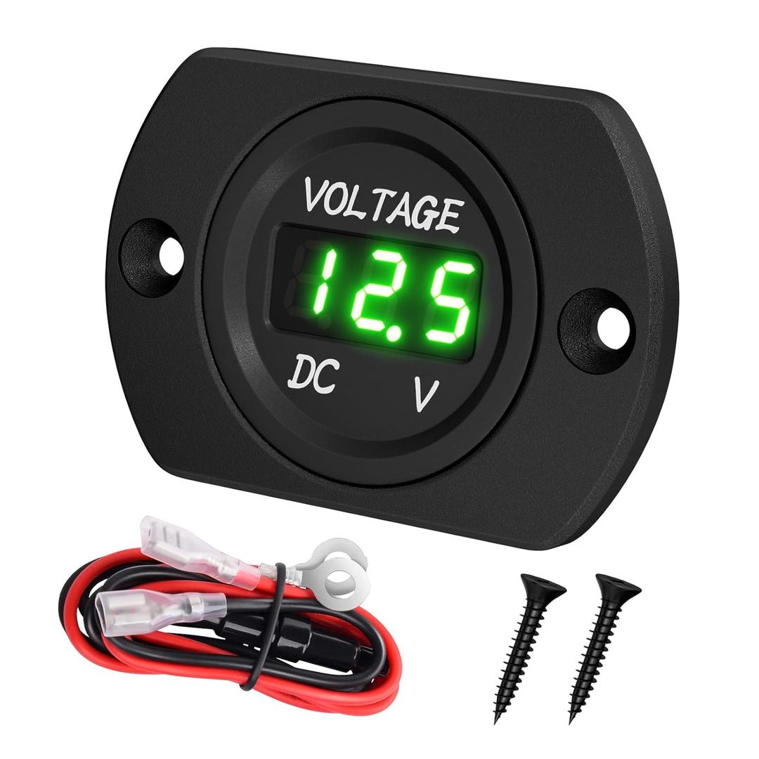 DaierTek Voltage Gauge 12V Green Volt Meter Marine Battery Volt Gauge 24V 36V DC Digital Voltmeter for car Truck RV ATV Boat Marine