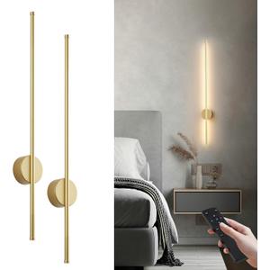 Battery Operated Modern Wall Sconces,Dimmable Wireless Wall Light Set of Two with Remote Control,3 Color Temperatures,Rechargeable LED Wall Sconce for Bedroom,Living Room,Hallway,39.3 Inch, Gold