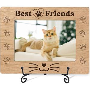 Pet Picture Frame, Best Friends Photo Frame, Best Cat Ever Gifts, Wooden Photo Frames Fits 4x6 with Stand for Desktop Display, Home Office Decor