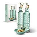COOK WITH COLOR Glass Olive Oil Bottle Dispenser - 2 Pack- 17oz Oil and Vinegar Cruet - Olive Oil Carafe Decanter for Kitchen, Checkered, Green
