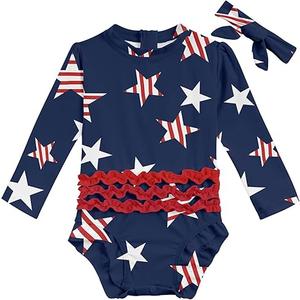 ADUKIDE Baby Girls Rash Guard Swimsuit Long Sleeve Ruffles Swimwear with Zipper UPF 50+ One Piece Beachwear Size 3-24 Months