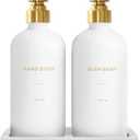 Prus Waso Gold Soap Dispenser Set, Glass Soap Dispenser with Stainless Steel Pump, Perfect for Modern Kitchen Counter Decor. (Gold)