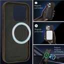 Compatible with iPhone 16 Pro Leather Case,Crazy Horse Genuine Leather,Classic Retro,Magnetic Wireless Charging,Metal Button,Saddle Brown