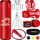 Prorobust Punching Bag for Adults, 4ft PU Heavy Boxing Bag Set with 12OZ Gloves for MMA Kickboxing Boxing Karate Home Gym Training (Unfilled) (Red)