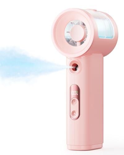 SWEETFULL Handheld Misting Fan Portable - 5000mAh Rechargeable Battery, Powerful Turbo Personal Mister Fans, 5 Speed, Mini Water Spray Mist Hand Fan for Travel, Outdoors, Beach Vacation (Pink)