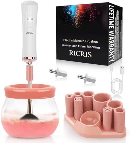 RICRIS Electric Makeup Brush Cleaner and Dryer Machine - Super Fast Clean and Dry Make Up Brushes - Automatic Cosmetic Brush Spinner Washer Tools