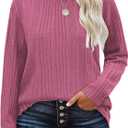 DOLNINE Plus-Size-Tops for Women Casual Crewneck Shirts Comfy Long Sleeve Tees Ribbed Knit Lightweight Sweatshirts 1XL