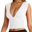 YFANG Women's Sexy Deep V-Neck Ruched Sleeveless Crop Tank Top Stretchy Double Layer Slim Fitted Going Out Crop Top (Large, White)