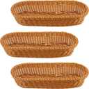 3 Pcs Bread Baskets for Serving 14 x 5.7 x 3 Inch Plastic Oval Basket Long Woven Baskets for Gifts Food Fruit Serving Basket Empty for Home Harvest Season Storage Kitchen Restaurant Display Favor