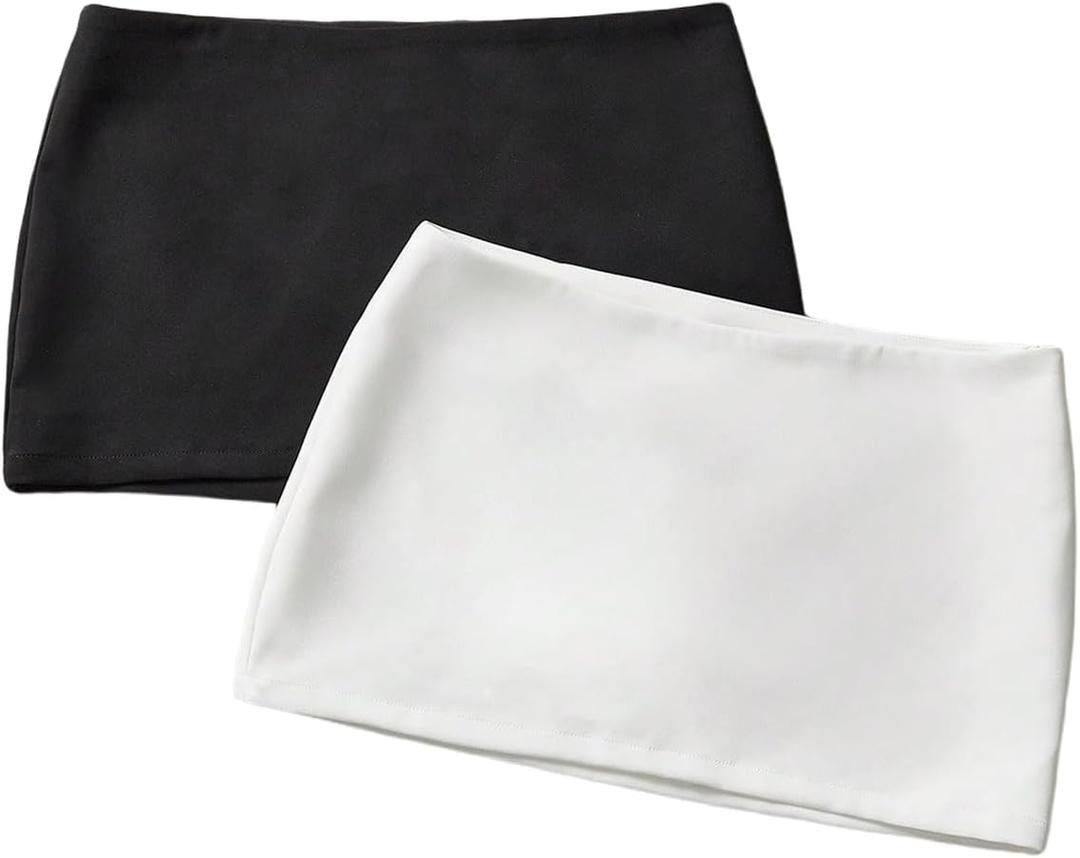 SweatyRocks Women's 2 Pack Pencil Mini Skirts with Underneath Shorts Skort (Black, L)