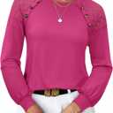 siliteelon Lace Long Sleeve Tops Dress Shirt Womens Crew Neck Loose Dressy Blouse Business Casual Work Summer 2026 Hot Pink (Pink, L)