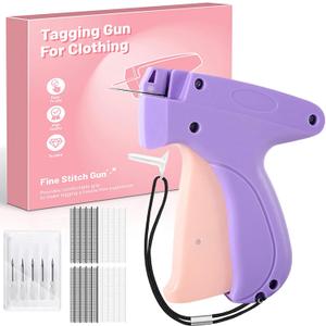 Fine Stitch Gun for Clothes, Stitchy Microstitch Gun, Quick Clothing Fixer, Handheld Stitch Tagging Gun for Clothing, Mini Sewing Gun Kit with 6 Needles, 1000 Black & 1000 White Fasteners (Purple) 