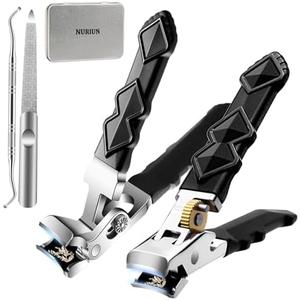 Thick Toenail Clippers for Seniors, Professional Edgy Nail Clippers for Men, Heavy Duty Large Finger Nail Clippers Adult, Angled Head Nail Clippers Cutters with Long Handle (4PCS Nail Clippers Set)