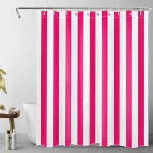 LB Hot Pink and White Striped Shower Curtain for Bathroom,Modern Abstract Vertical Stripe Fabric Shower Curtain with Hooks,Vintage Minimalist Bathroom Curtain Shower Set, 60" W x 72" L
