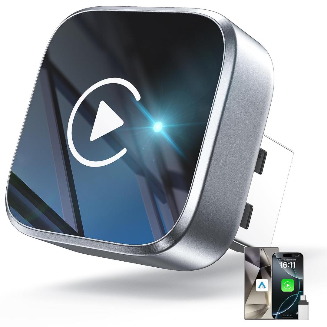 2-in-1 Wireless CarPlay Adapter Support Apple CarPlay & Android Auto, Mini Bluetooth USB A & USB C Dongle Convert Wired to Wireless Compatible with iPhone & Android