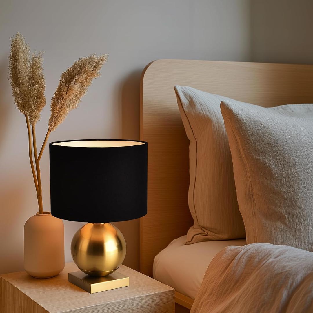 Gold Ball Modern Table Lamp,Mid Century Bedside Lamp Nightstand Light with Black Shade Metal Base Accent Lamp for Bedroom Bedside Living Room