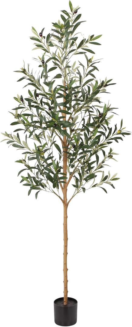 FLOWORLD 6FT Olive Trees Artificial Indoor, Tall Faux Olive Tree 6FT (72in) with Natural Wood Trunk & Realistic Olives, Stable Base, Pet Friendly Artificial Plant for Home Office, Living Room, Outdoor