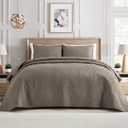 BOURINA Ultrasonic Quilt Set Bedspreads 3-Piece Bedding Set Pre-Washed Microfiber Ultra Soft Lightweight Flower Coverlet Set for All Season, Queen Taupe (Queen 90" x 92")