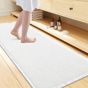 Smiry Waffle Bath Mat 47x24, Extra Soft Absorbent Bathroom Rugs, Non Slip Machine Washable Quick Dry Bath Rugs for Bathroom Floor, Tub, Shower, Home Decor Accessories, White