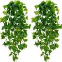 BLEUM CADE Fake Hanging Plants, 2pcs Artificial Hanging Plant, Faux Pothos Vines Hanging Plant Greenery for Wall Home Living Room Indoor Outdoor Decor (No Baskets) (Pothos Ivy Vines)