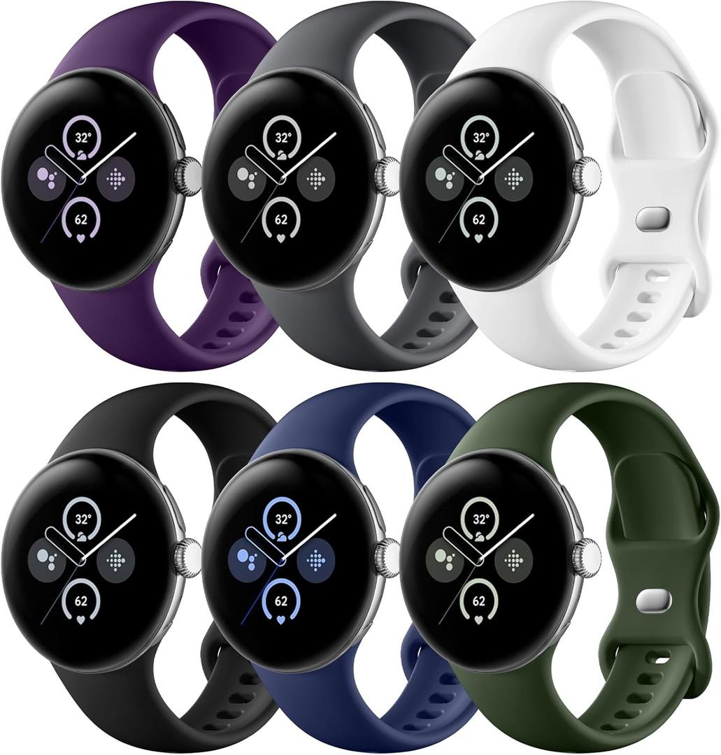 12 x Maledan Band Compatible with Google Pixel Watch 2/1/3/4 41mm 45mm Band for Men Women, Soft Silicone Waterproof Strap Replacement Sport Bands for Pixel Watch 3/4/ Google Smartwatch 2/1 Accessory, L