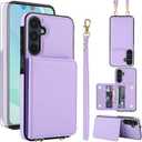 Asuwish Phone Case for Samsung Galaxy A54 5G Wallet Cell Cover with Tempered Glass Screen Protector Wrist Crossbody Strap RFID Blocking Credit Card Holder A545G A 54 54A 4G G5 SM A546U Women Purple