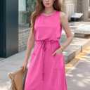 Moss Rose Women Summer Dresses Sleeveless Casual Loose Swing Midi Dress with Pockets (XL)