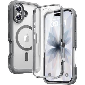 Diaclara Magnetic Designed for iPhone 17 Case 6.3 Inch Full Body Bumper,[Compatible with MagSafe] Military Drop Proof Cover with Built-in Touch Sensitive Anti-Scratch Screen Protector, Grey Titanium
