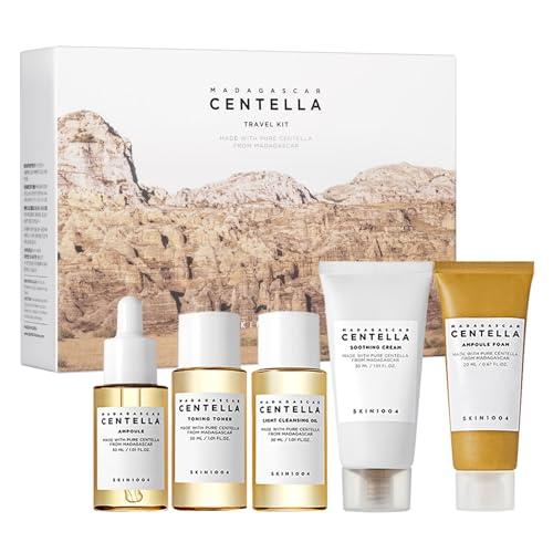 SKIN1004 Centella Travel Kit, Korean Skin Care Set with Toner, Moisturiser, Serum, Cleansing Oil & Cleanser, Travel Size Set with Madagascar Centella, Sensitive Skin, Perfect for Travel Beauty & Gifts
