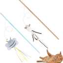 NOWFRESH Cat Wand Toy Set, 2 PCS Interactive Cat Teaser Wands with Cute Bee & Mouse Designs, Equipped with Bells and Streamers to Captivate Your Cats Attention