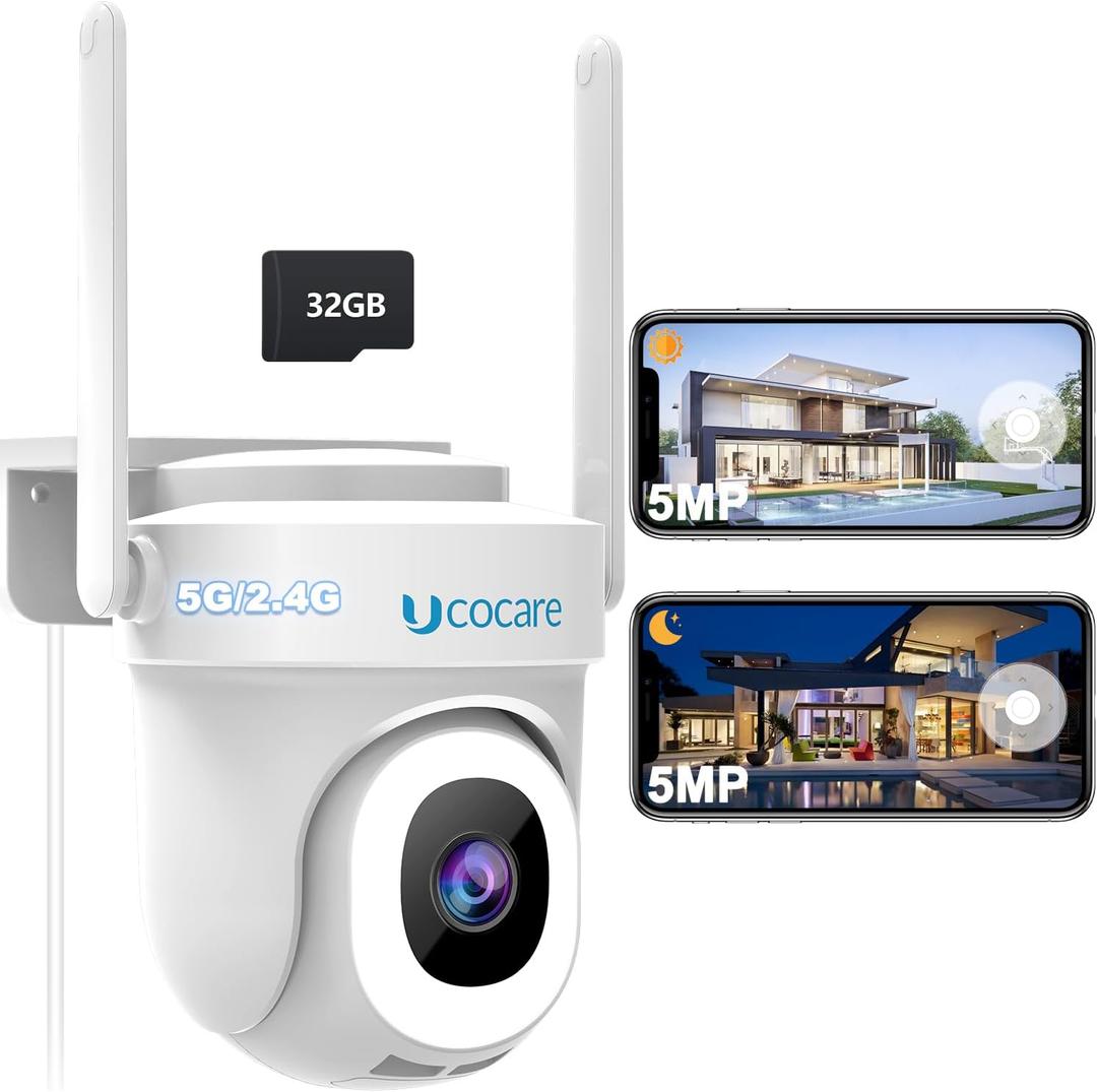 Security Camera Outdoor 3K 5MP, (1 Pack), 5G/2.4GHz WiFi Wired Outside Cameras for Home Security with 32GB TF Card-No Monthly Fee, Video Playback, Motion Tracking, Night Vision