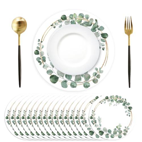 Paper Placemats Disposable 50 Pack Green Eucalyptus Leaves Wedding Disposable Placemats 13.7 Inch Summer Wedding Round Table Mats for Birthday Wedding Baby Shower Party Dining Decoration