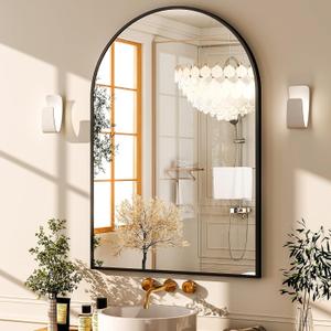 24x36 inch Arch Bathroom Mirror - Arched Bathroom Mirror/Wall Mounted Vanity Mirror - Arch Metal Frame Wall Mirror for Bathroom Bedroom Living Room, Black