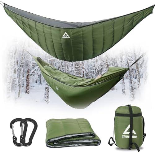 CROSSHIP Hammock Underquilt for Camping Hammock, Full Length Camping Quilt for Lightweight Soft Warm 3-4 Seasons 41-68°F, Great for Hiking Backpacking Traveling Beach (Hold Up to 500lbs)
