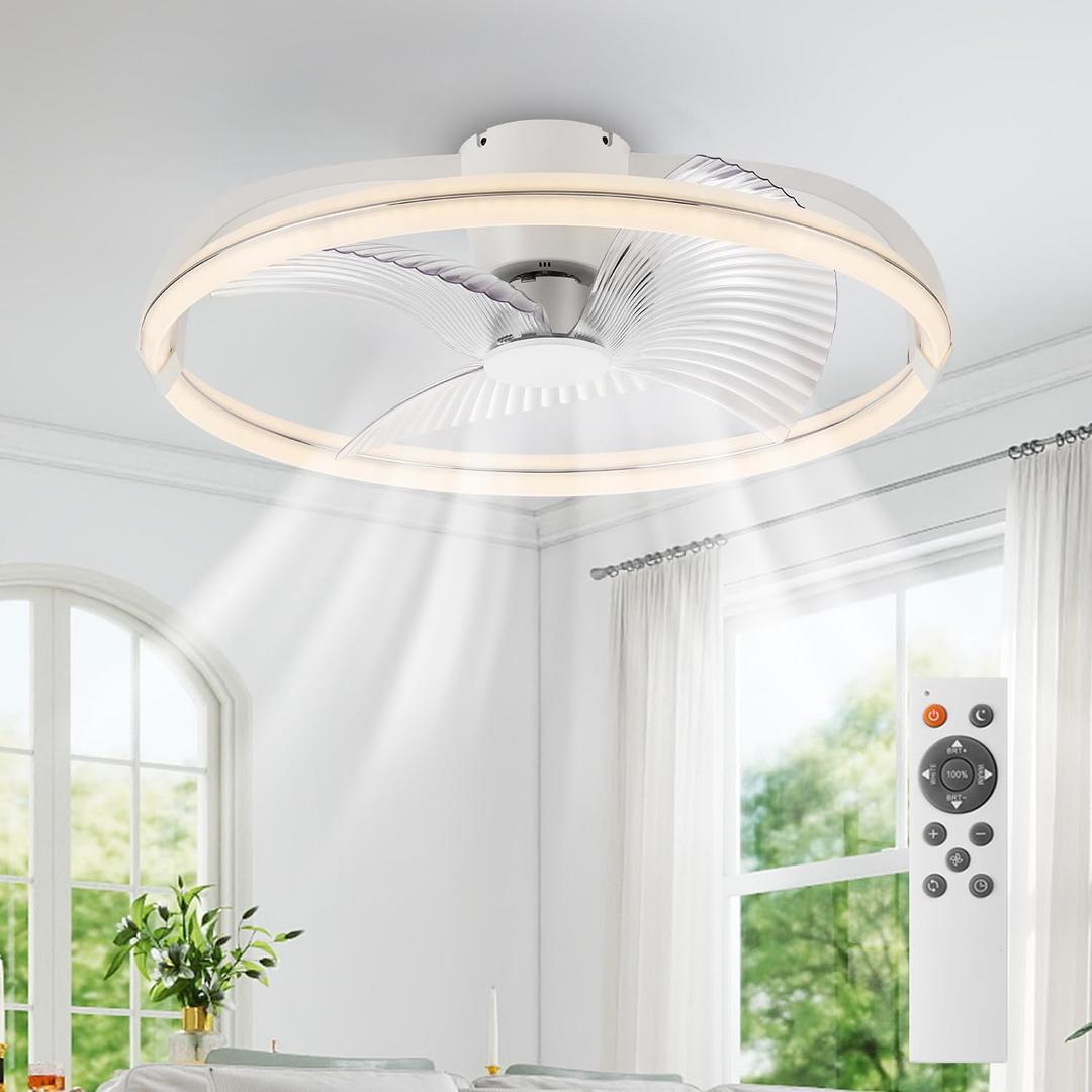 29" Ceiling Fan with Light and Remote, Low Profile Ceiling Fan with Light, 6 Wind Speeds and Smart 3 Light Color Flush Mount Fan for Bedroom, Kids Room and Living Room