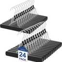 TOPIA HANGER 24 Pack Wooden Pants Hangers, Hair Extension Hangers Non Slip Skirt Hanger Wood Clamp with Velvet Padded 360 Swivel Hook for Jeans, Skirts, Trousers, Wigs Black CT68B