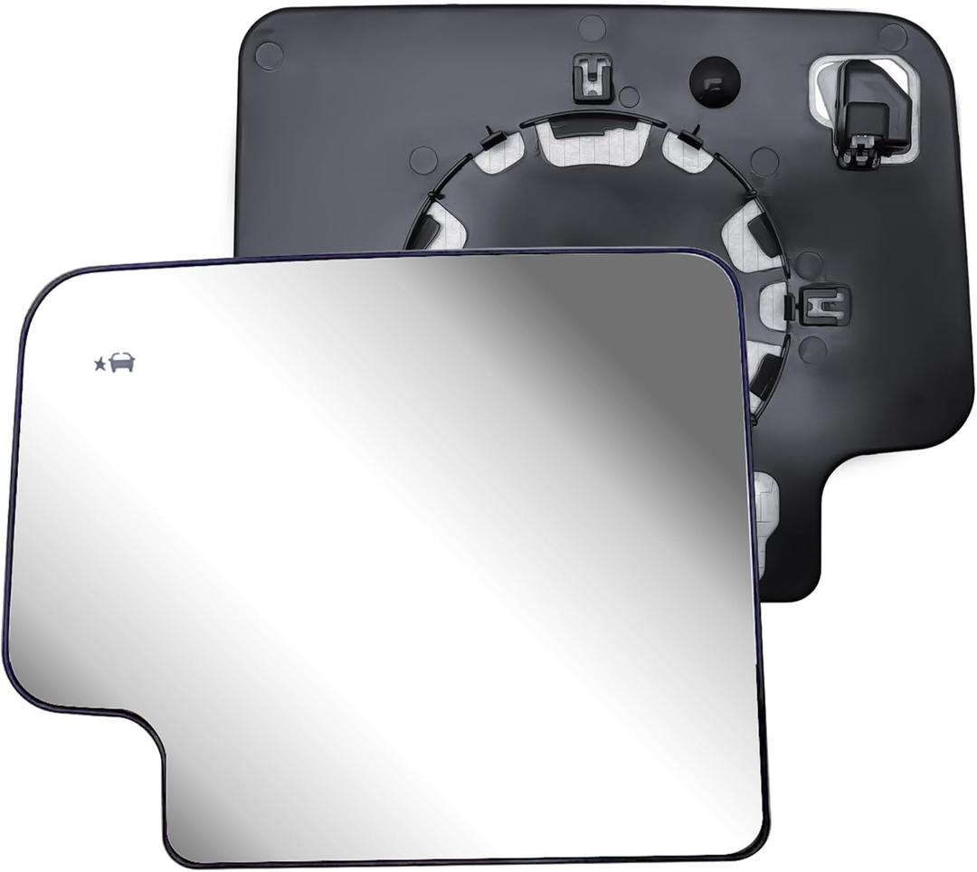 Replacement Driver Left Side Door Towing Mirror Main Big Glass Flat Heated with Back Plate and BLIS for Chevrolet Silverado and GMC Sierra 1500 2500 HD 3500 HD from 2019 to 2024