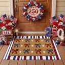 Tinideya 2 Pcs Independence Day Door Mat Patriotic Welcome Non Slip Coir Mats 4th of July Bow Star Floor Layering Doormats Seasonal for Front Porch Entryway Decor(Bow)