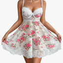 Floral Lace Babydoll Lingerie,Push Up Sheer Sexy Night Gowns For Women,Slip Dress Boudoir Wedding Honeymoon,M