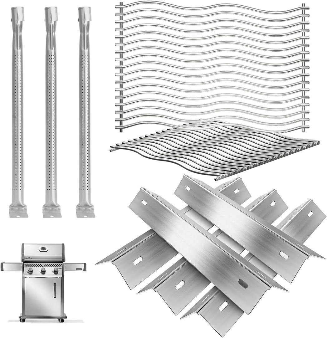 Grill Parts Kit for Napoleon Rogue SE 425, XT 425 & Freestyle 425 Series | For napoleon rogue RXT425SIBPK-1, RXT425SBNMK-1-A, R425PK-1 parts, 304 Stainless Steel Grids Heat Plates & Burners, Tool-Free